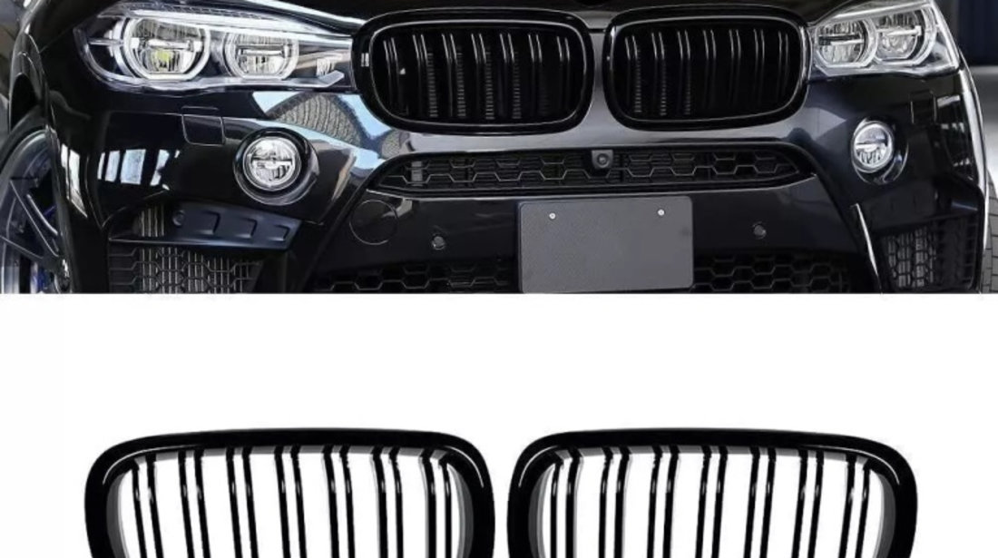 Set Grile Radiator Nari Duble Am Bmw X6 F16, F86 2014-2019 M Design Negru Lucios C00083