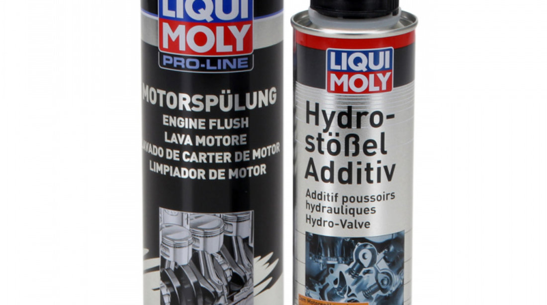 Set Liqui Moly Solutie Curatat Motor Flush 500ML 2427 + Liqui Moly Aditiv  Ulei Tacheti Hidraulici Hydro Stossel 300ML 8382 #88042665