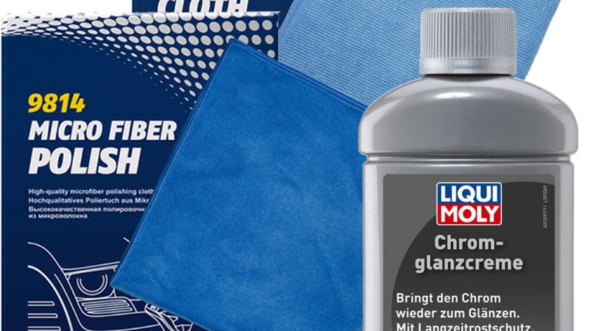 Set Liqui Moly Solutie Lustruit Elemente Crom 250ML 1529 + Mannol Laveta Microfibra 9815 + Mannol Laveta Microfibra Polish 9814