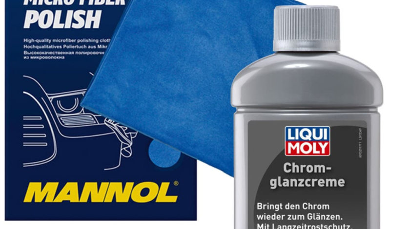 Set Liqui Moly Solutie Lustruit Elemente Crom 250ML 1529 + Mannol Laveta Microfibra Polish 9814