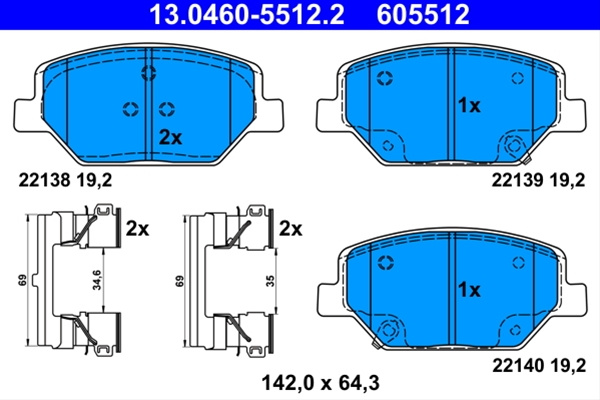 Set Placute Frana Ate Opel 13.0460-5512.2