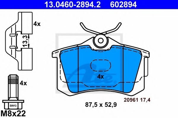 Set placute frana,frana disc AUDI A2 (8Z0) (2000 - 2005) ATE 13.0460-2894.2 piesa NOUA