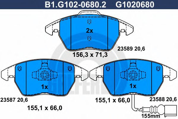 Set placute frana,frana disc AUDI A3 (8P1) (2003 - 2012) GALFER B1.G102-0680.2 piesa NOUA