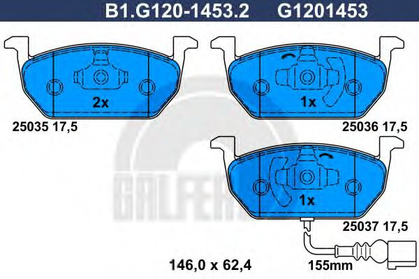 Set placute frana,frana disc AUDI A3 (8V1) (2012 - 2016) GALFER B1.G120-1453.2 piesa NOUA