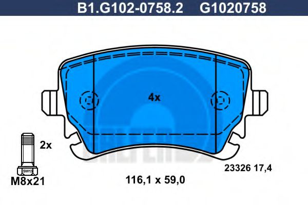 Set placute frana,frana disc AUDI A4 Avant (8E5, B6) (2001 - 2004) GALFER B1.G102-0758.2 piesa NOUA