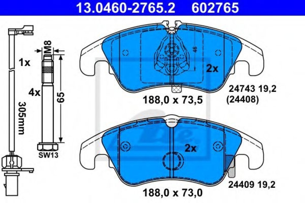 Set placute frana,frana disc AUDI A6 Avant (4G5, C7, 4GD) (2011 - 2016) ATE 13.0460-2765.2 piesa NOUA