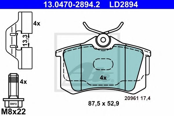 Set placute frana,frana disc AUDI TT (8N3) (1998 - 2006) ATE 13.0470-2894.2 piesa NOUA