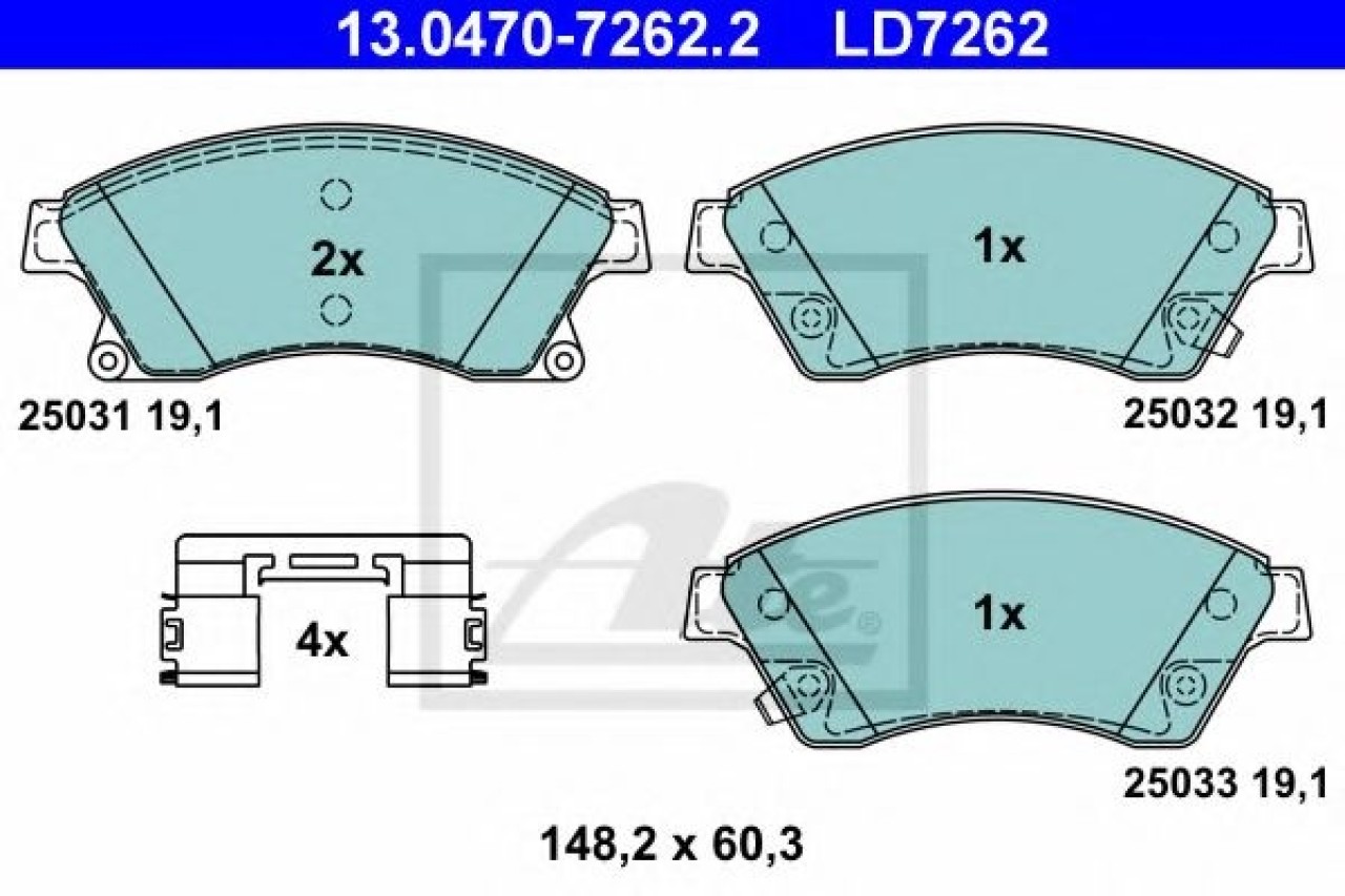 Set placute frana,frana disc CHEVROLET CRUZE (J300) (2009 - 2016) ATE 13.0470-7262.2 piesa NOUA