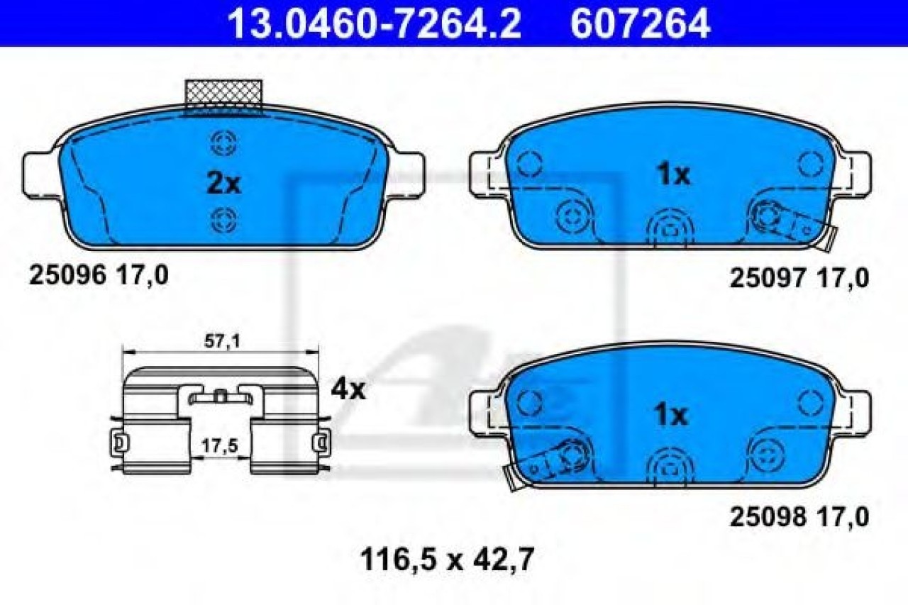 Set placute frana,frana disc CHEVROLET CRUZE Station Wagon (J308) (2012 - 2016) ATE 13.0460-7264.2 piesa NOUA