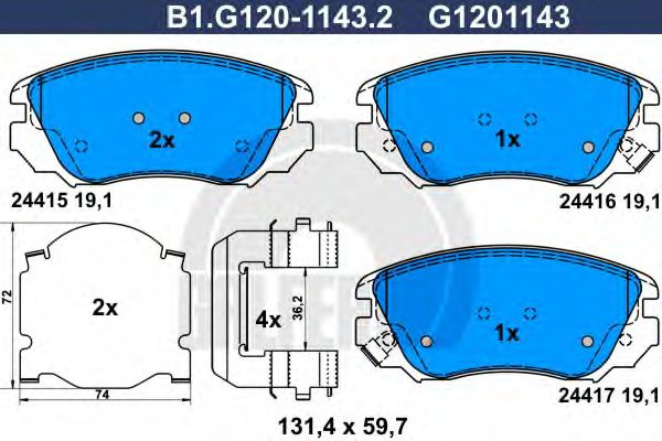 Set placute frana,frana disc CHEVROLET MALIBU (V300) (2012 - 2016) GALFER B1.G120-1143.2 piesa NOUA