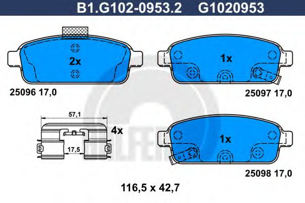 Set placute frana,frana disc CHEVROLET ORLANDO (J309) (2010 - 2016) GALFER B1.G102-0953.2 piesa NOUA