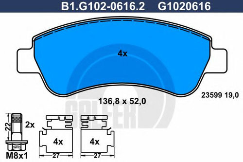 Set placute frana,frana disc CITROEN C-ELYSEE (2012 - 2016) GALFER B1.G102-0616.2 piesa NOUA