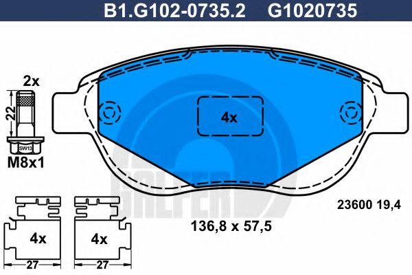 Set placute frana,frana disc CITROEN C3 I (FC) (2002 - 2016) GALFER B1.G102-0735.2 piesa NOUA