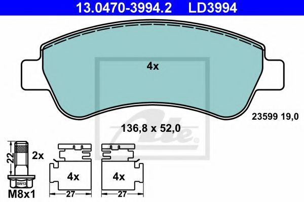 Set placute frana,frana disc CITROEN C3 I (FC) (2002 - 2016) ATE 13.0470-3994.2 piesa NOUA