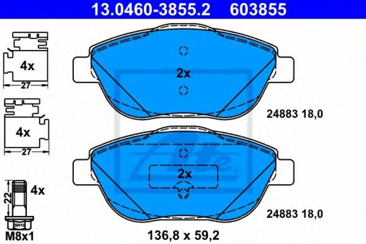 Set placute frana,frana disc CITROEN C3 II (2009 - 2016) ATE 13.0460-3855.2 piesa NOUA