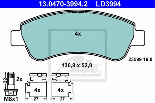 Set placute frana,frana disc CITROEN C3 II (2009 - 2016) ATE 13.0470-3994.2 piesa NOUA