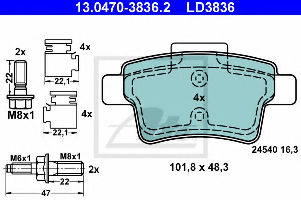 Set placute frana,frana disc CITROEN C4 Grand Picasso I (UA) (2006 - 2016) ATE 13.0470-3836.2 piesa NOUA