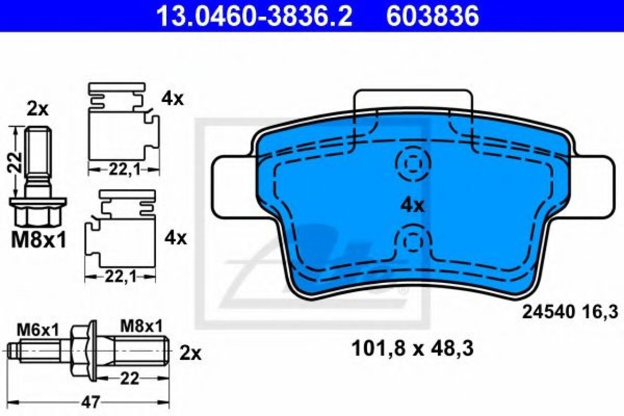 Set placute frana,frana disc CITROEN C4 Picasso I (UD) (2007 - 2013) ATE 13.0460-3836.2 piesa NOUA