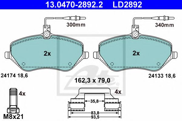 Set placute frana,frana disc CITROEN C5 III (RD) (2008 - 2016) ATE 13.0470-2892.2 piesa NOUA