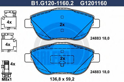 Set placute frana,frana disc CITROEN DS3 (2009 - 2015) GALFER B1.G120-1160.2 piesa NOUA