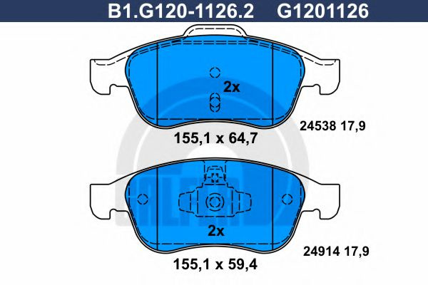 Set placute frana,frana disc DACIA DOKKER (2012 - 2016) GALFER B1.G120-1126.2 piesa NOUA