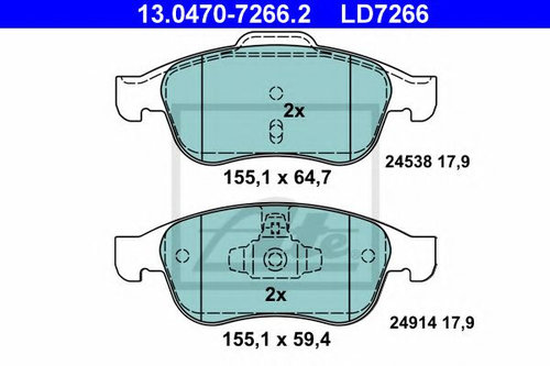 Set placute frana,frana disc DACIA DUSTER (2010 - 2016) ATE 13.0470-7266.2 piesa NOUA