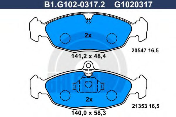 Set placute frana,frana disc DAEWOO LANOS limuzina (KLAT) (1997 - 2016) GALFER B1.G102-0317.2 piesa NOUA