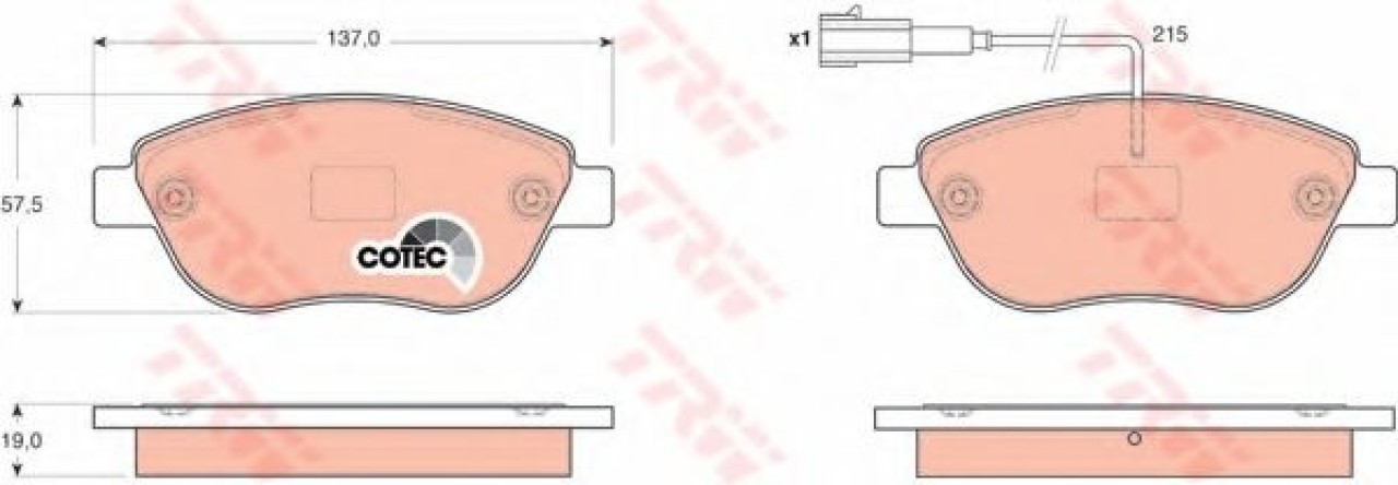 Set placute frana,frana disc FIAT DOBLO Microbus (263, 152) (2009 - 2016) TRW GDB1655 piesa NOUA