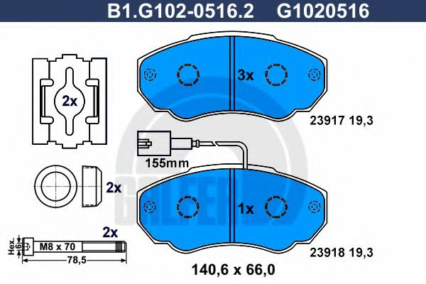 Set placute frana,frana disc FIAT DUCATO bus (244) (2002 - 2016) GALFER B1.G102-0516.2 piesa NOUA