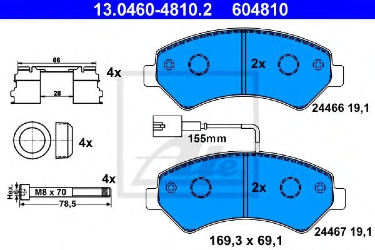 Set placute frana,frana disc FIAT DUCATO bus (250, 290) (2006 - 2016) ATE 13.0460-4810.2 piesa NOUA