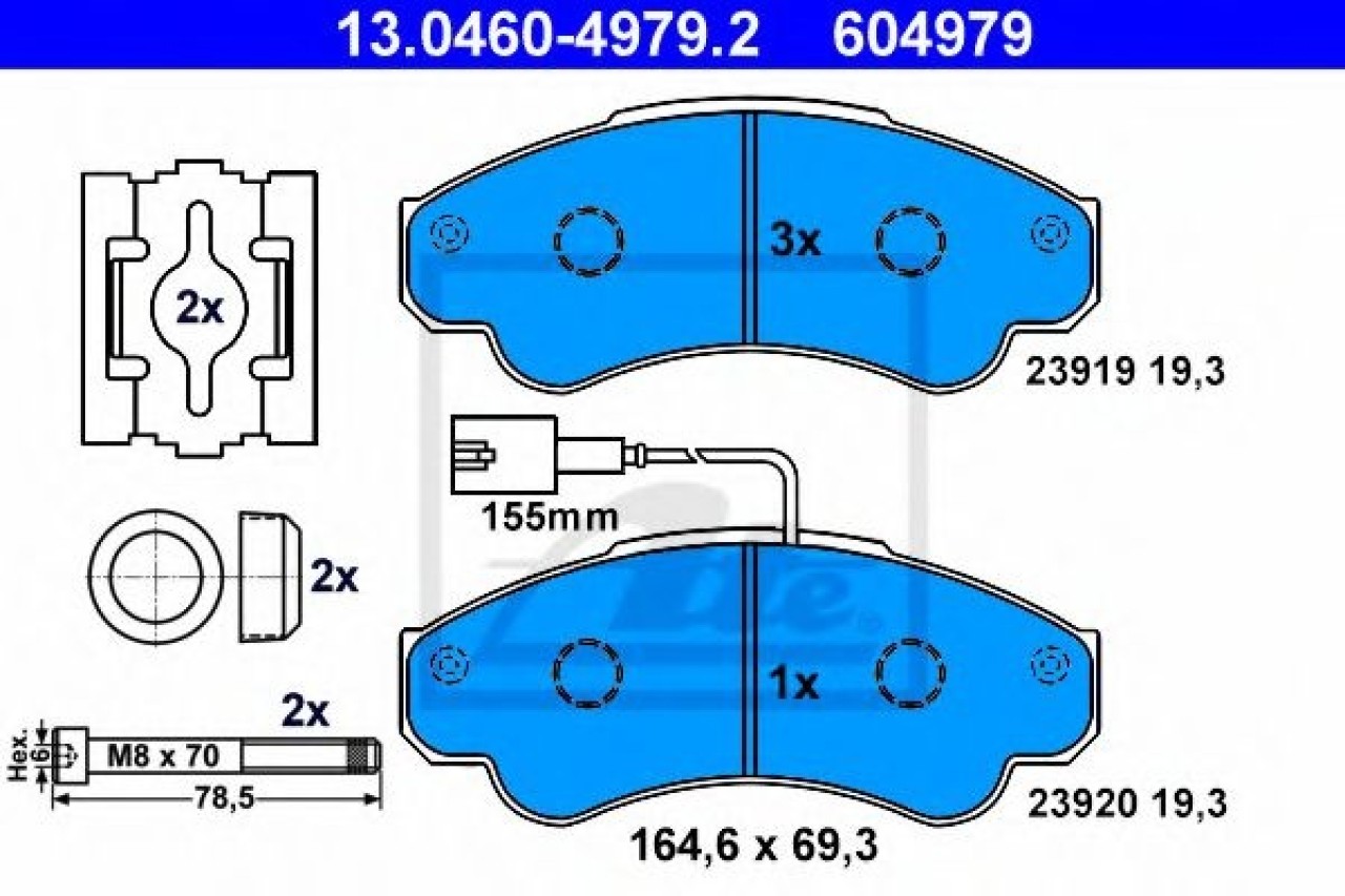 Set placute frana,frana disc FIAT DUCATO caroserie (230L) (1994 - 2002) ATE 13.0460-4979.2 piesa NOUA