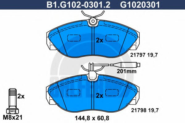 Set placute frana,frana disc FIAT DUCATO caroserie (230L) (1994 - 2002) GALFER B1.G102-0301.2 piesa NOUA