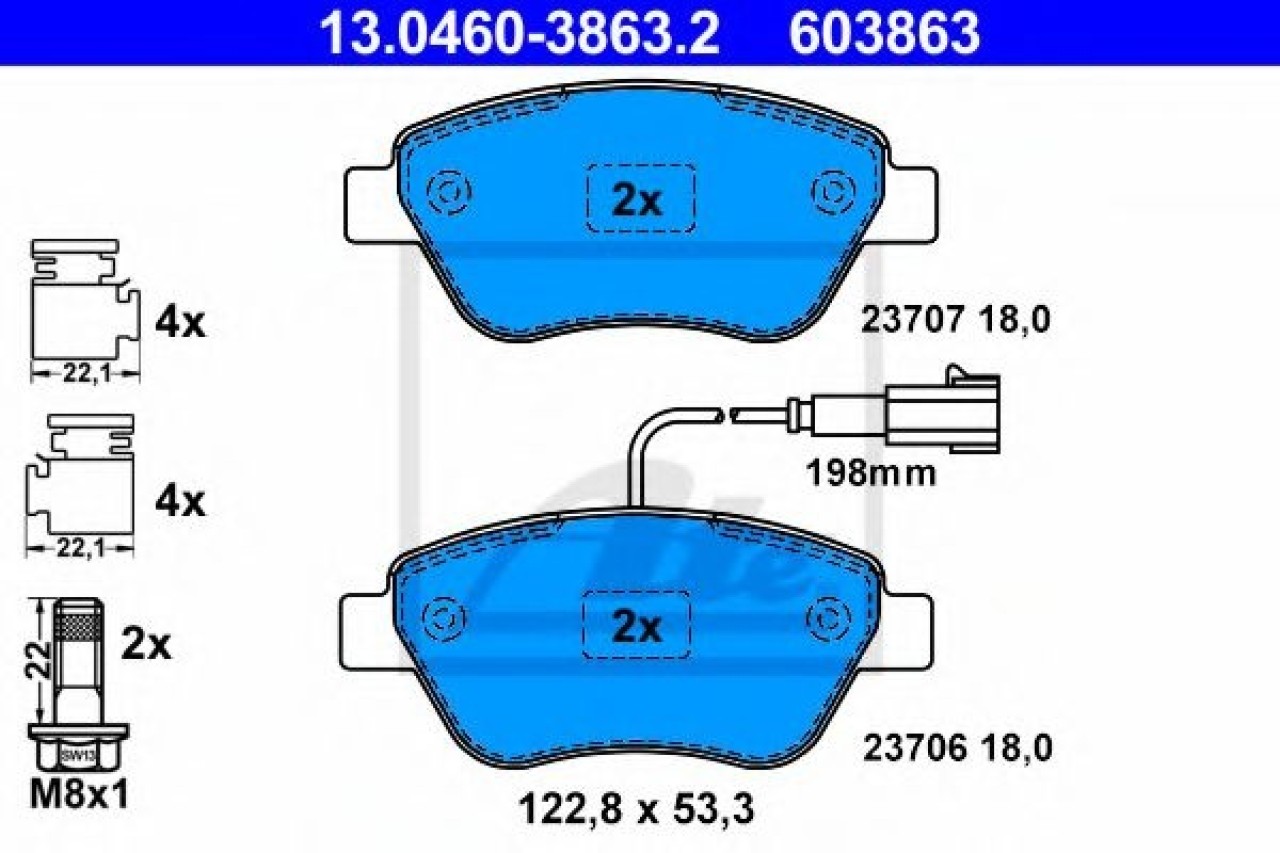 Set placute frana,frana disc FIAT GRANDE PUNTO (199) (2005 - 2016) ATE 13.0460-3863.2 piesa NOUA