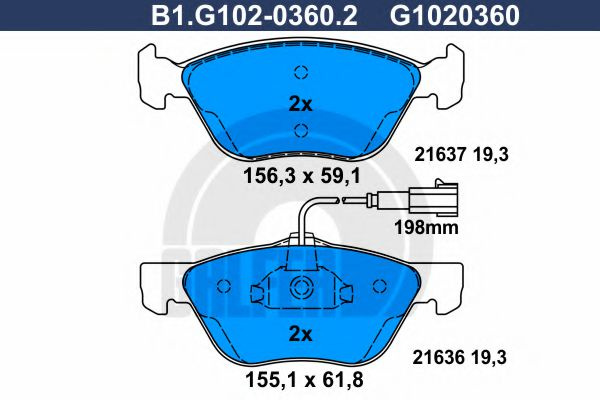 Set placute frana,frana disc FIAT MAREA (185) (1996 - 2007) GALFER B1.G102-0360.2 piesa NOUA