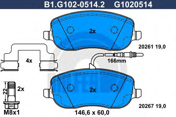 Set placute frana,frana disc FIAT SCUDO platou / sasiu (220) (1996 - 2006) GALFER B1.G102-0514.2 piesa NOUA