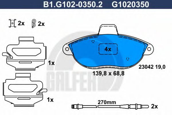 Set placute frana,frana disc FIAT SCUDO platou / sasiu (220) (1996 - 2006) GALFER B1.G102-0350.2 piesa NOUA