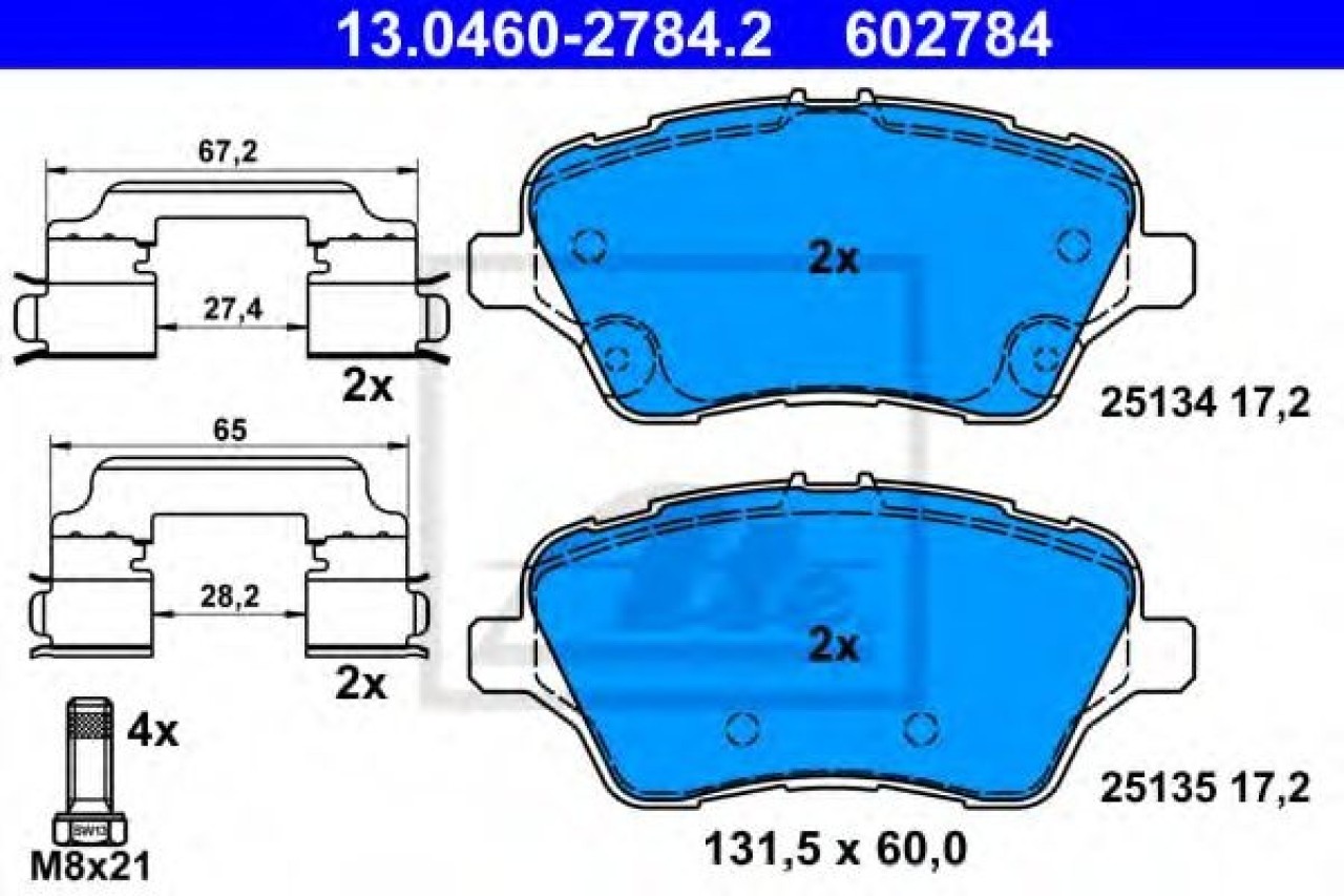 Set placute frana,frana disc FORD TOURNEO COURIER combi (2014 - 2016) ATE 13.0460-2784.2 piesa NOUA