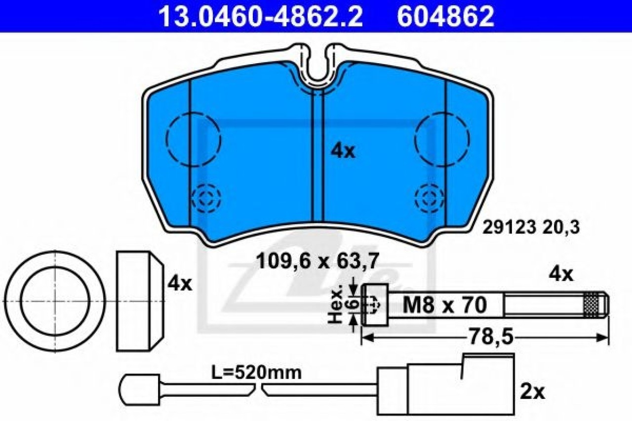 Set placute frana,frana disc FORD TRANSIT platou / sasiu (2006 - 2014) ATE 13.0460-4862.2 piesa NOUA