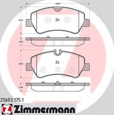 Set placute frana,frana disc FORD TRANSIT caroserie (2013 - 2016) ZIMMERMANN 25603.175.1 piesa NOUA