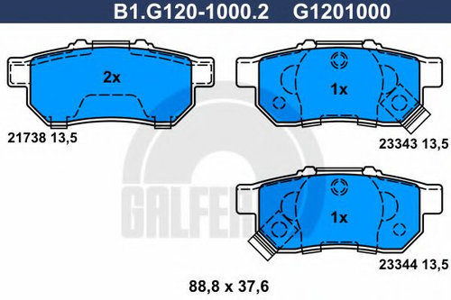 Set placute frana,frana disc HONDA JAZZ II (GD) (2002 - 2008) GALFER B1.G120-1000.2 piesa NOUA