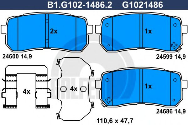 Set placute frana,frana disc HYUNDAI H-1 Starex (H300) caroserie (TQ) (2008 - 2016) GALFER B1.G102-1486.2 piesa NOUA