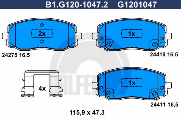 Set placute frana,frana disc HYUNDAI i10 (PA) (2007 - 2013) GALFER B1.G120-1047.2 piesa NOUA