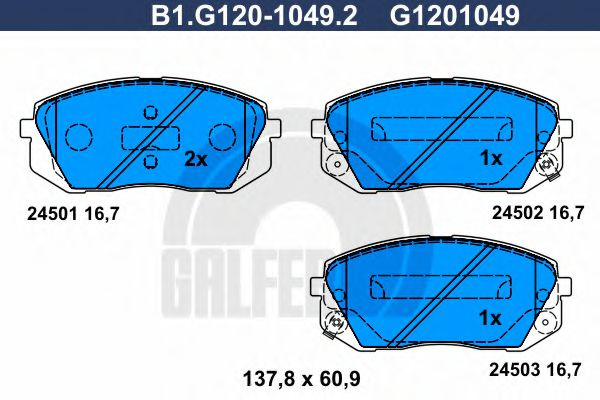 Set placute frana,frana disc HYUNDAI ix35 (LM, EL, ELH) (2009 - 2016) GALFER B1.G120-1049.2 piesa NOUA