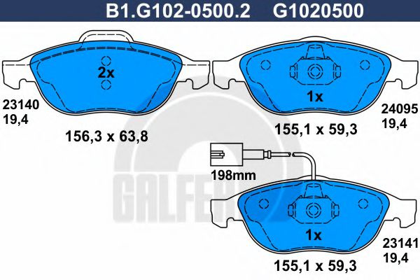 Set placute frana,frana disc LANCIA LYBRA SW (839BX) (1999 - 2005) GALFER B1.G102-0500.2 piesa NOUA