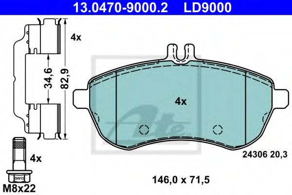 Set placute frana,frana disc MERCEDES E-CLASS T-Model (S212) (2009 - 2016) ATE 13.0470-9000.2 piesa NOUA