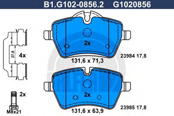 Set placute frana,frana disc MINI MINI CLUBMAN (R55) (2007 - 2015) GALFER B1.G102-0856.2 piesa NOUA