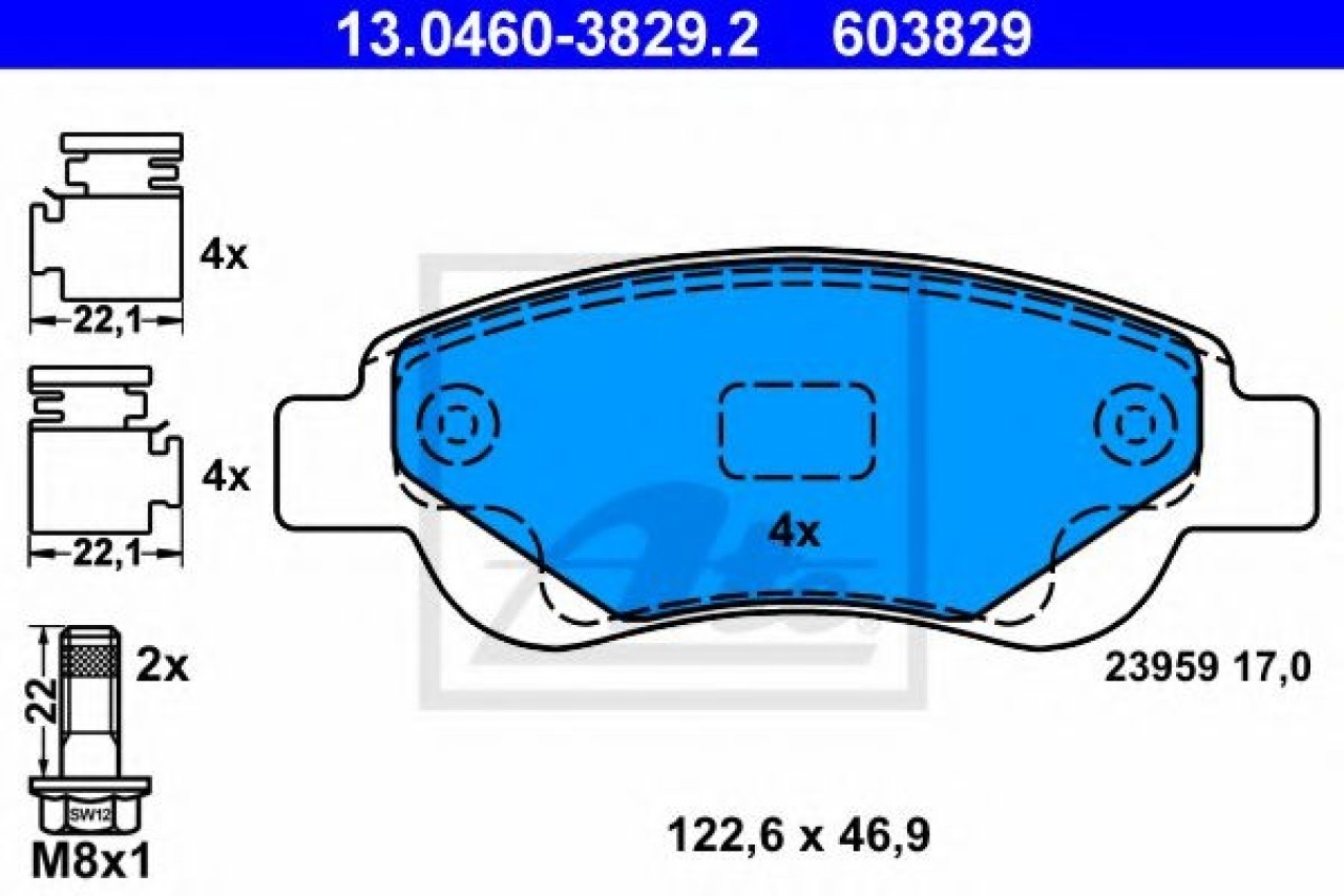 Set placute frana,frana disc PEUGEOT 107 (2005 - 2016) ATE 13.0460-3829.2 piesa NOUA