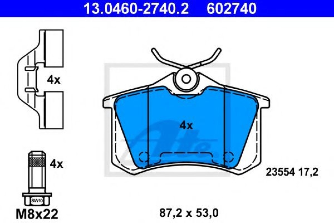 Set placute frana,frana disc PEUGEOT 207 CC (WD) (2007 - 2016) ATE 13.0460-2740.2 piesa NOUA