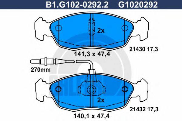 Set placute frana,frana disc PEUGEOT 306 Hatchback (7A, 7C, N3, N5) (1993 - 2003) GALFER B1.G102-0292.2 piesa NOUA