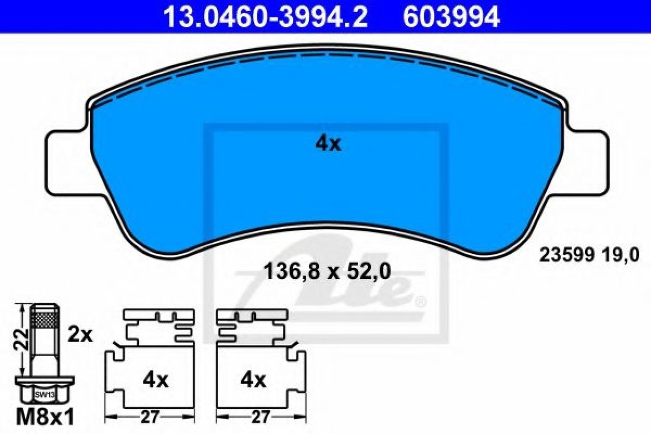 Set placute frana,frana disc PEUGEOT 307 (3A/C) (2000 - 2016) ATE 13.0460-3994.2 piesa NOUA